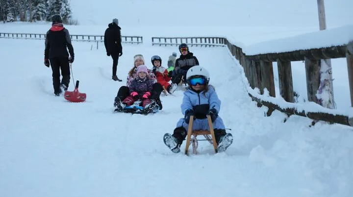 Mehrere Kinder und Erwachsene beim Schlittschuhlaufen auf einer Eisbahn im Freien | © DAV-FN / A. Schababerle