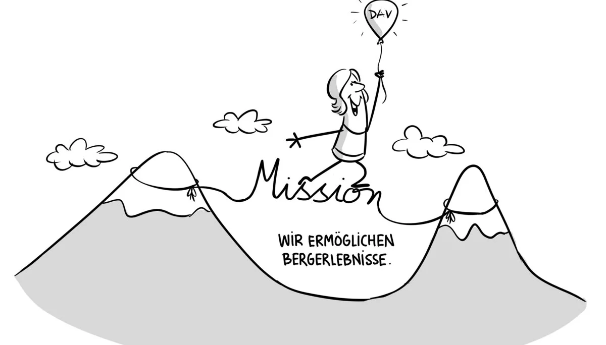 Karikatur Wir ermöglichen Bergerlebnisse | © DAV/Jai Wanigesinghe