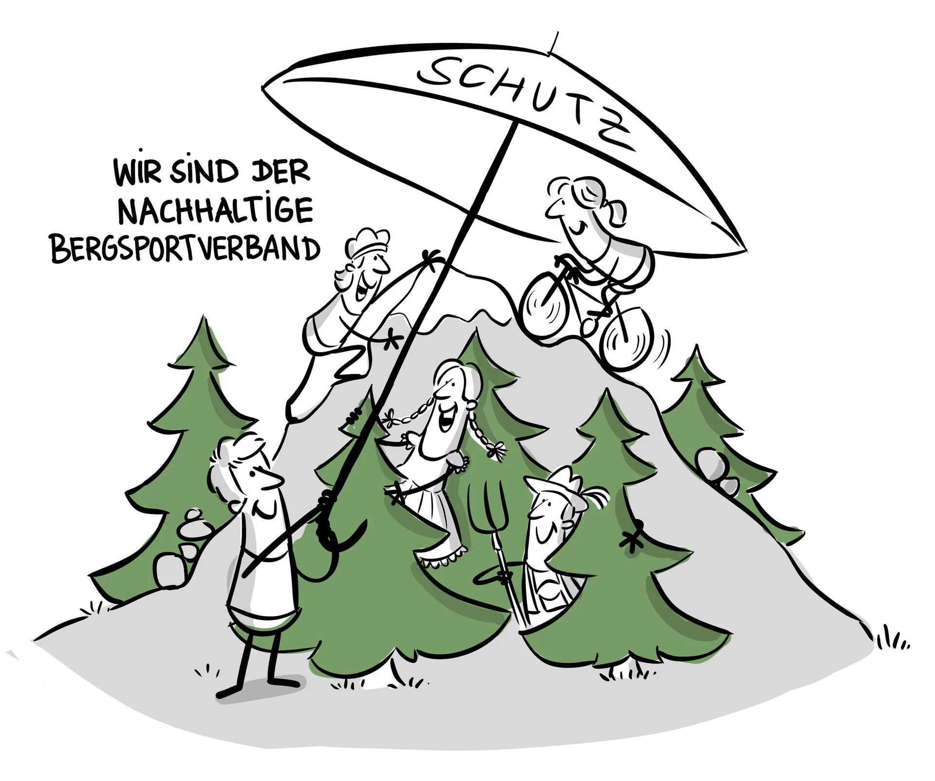 Karrikatur Wir sind der nachhaltige Bergsportverband | © DAV/Jai Wanigesinghe