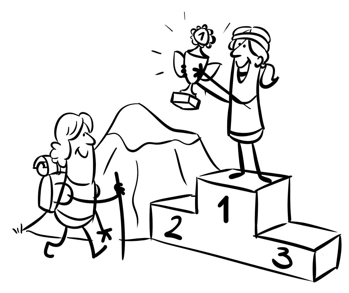 Karrikatur Wir fördern den Breitensport und den Leistungssport | © DAV/Jai Wanigesinghe