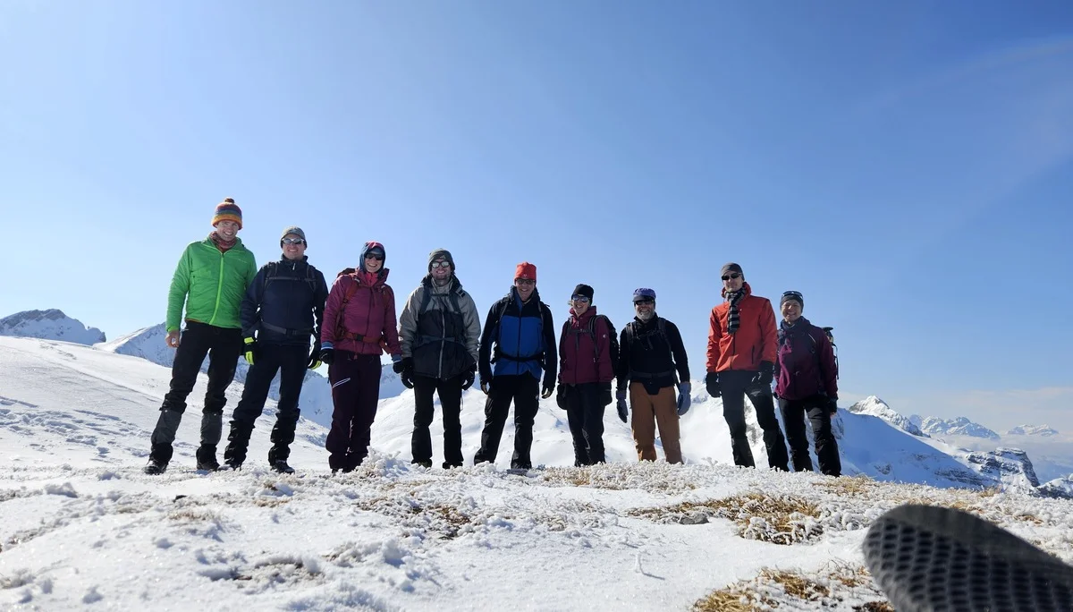 Gruppe von Schneeschuhgehenden auf dem Margelchopf | © DAV-FN / J. Schababerle