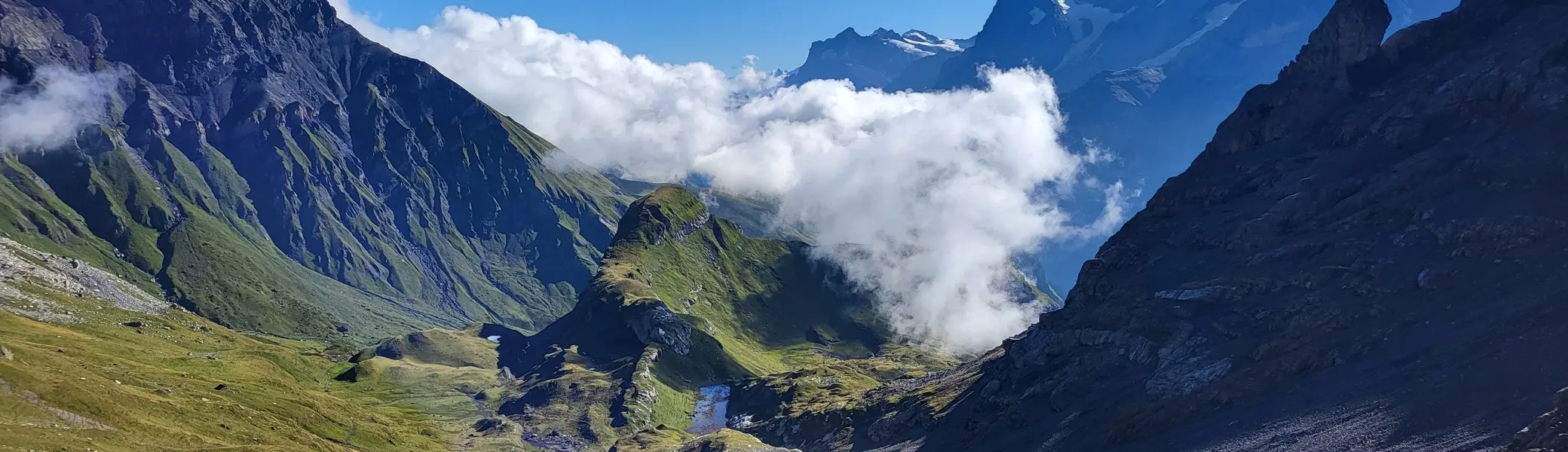 Rückblick von der Sefinafurgga mit dem berühmten Dreigestirn im Hintergrund. | © DAV-FN / Alexander Ruh
