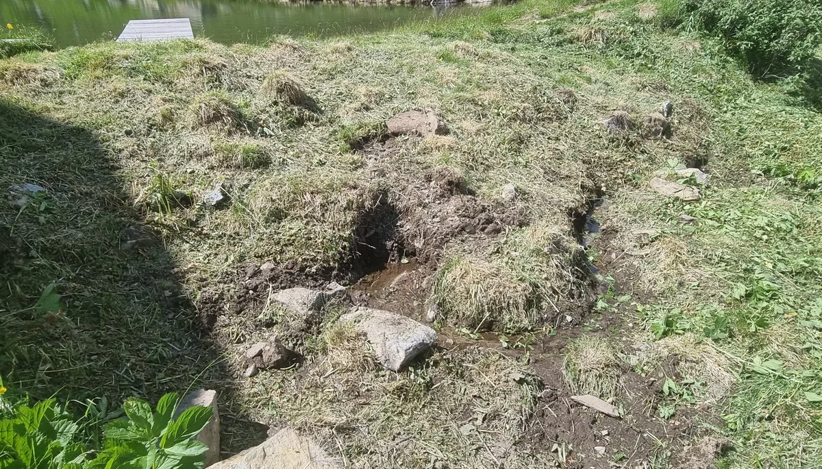 Boden mit feuchtem, unebenem Gras und kleinen Wasserläufen vor einem See in einer Berglandschaft | © DAV-FN / R. Klees o. R. Zahner