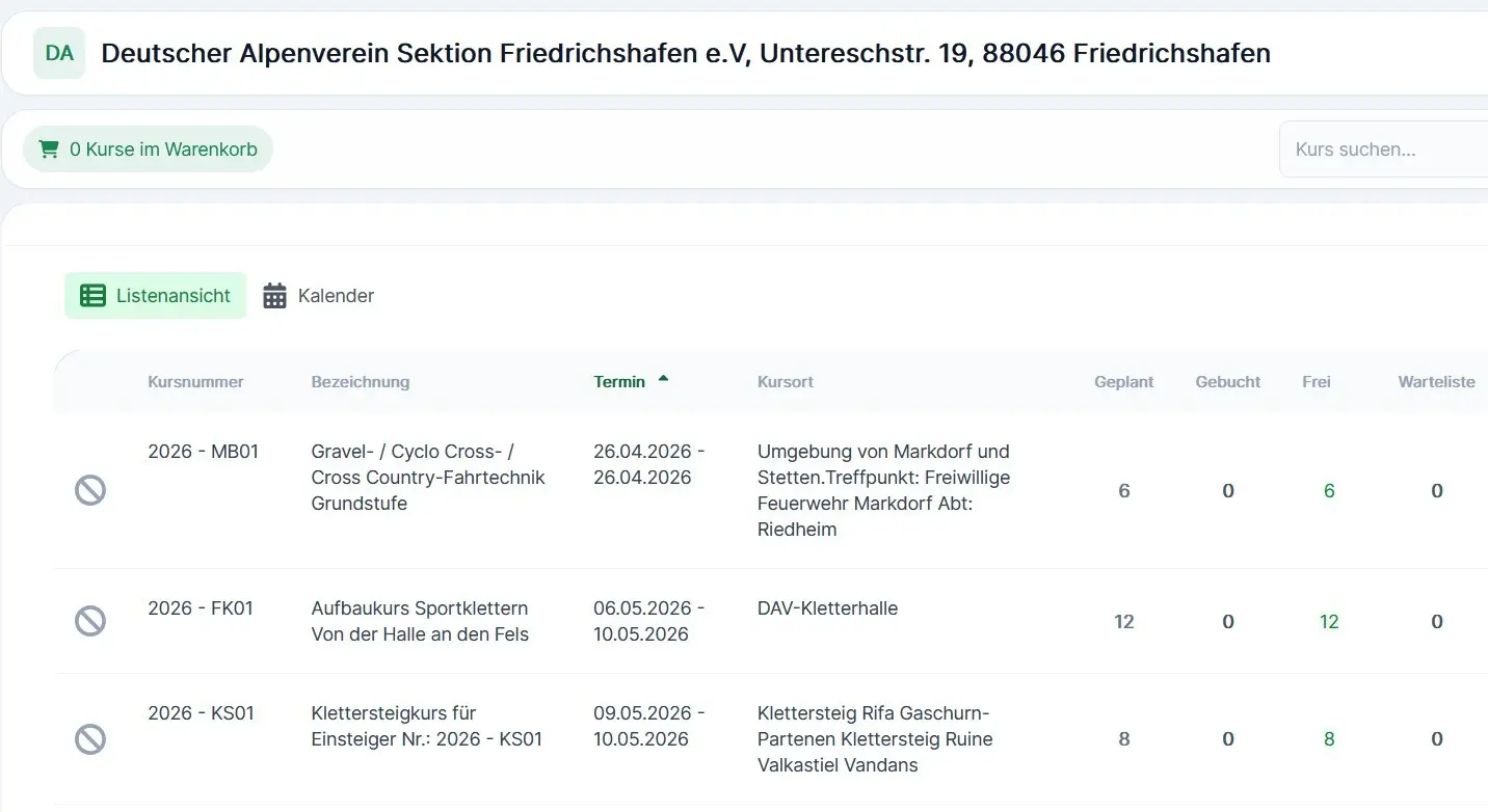 Kursreservierungsformular | © DAV-FN