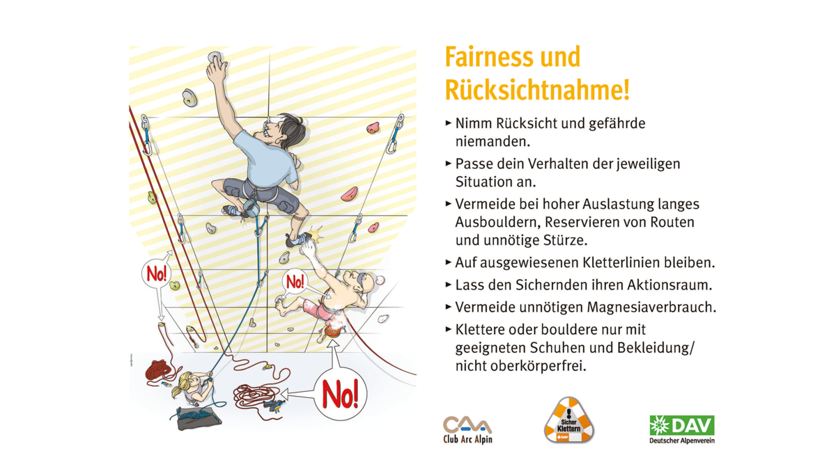 Hallenregeln für Klettern vom DAV. Regel Nummer zwei: Fairness und Rücksichtnahme | © DAV