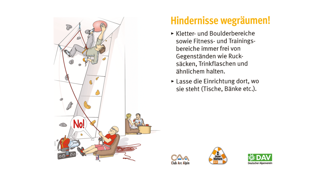 Hallenregeln für Klettern vom DAV. Regel Nummer drei: Gefahrenraum | © DAV
