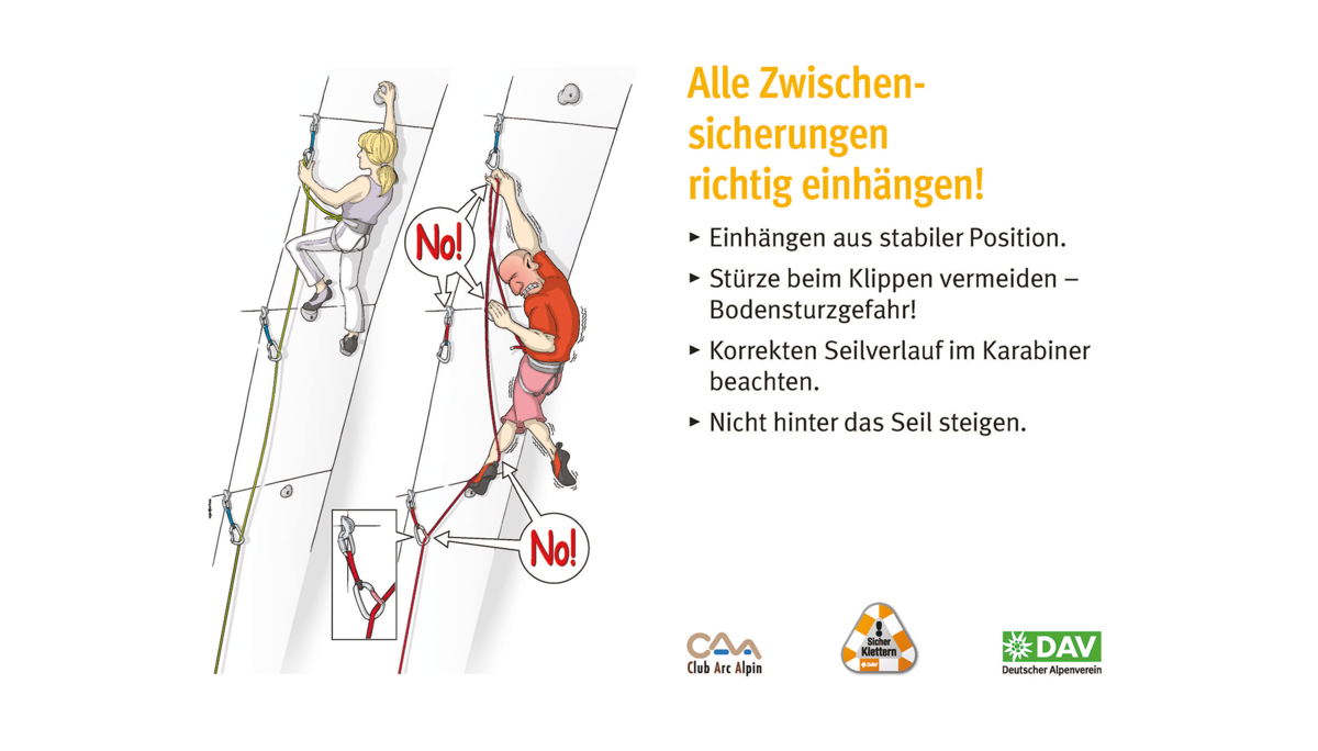 Kletterregel Nummer sechs: Alle Zwischensicherungen richtig einhängen | © DAV