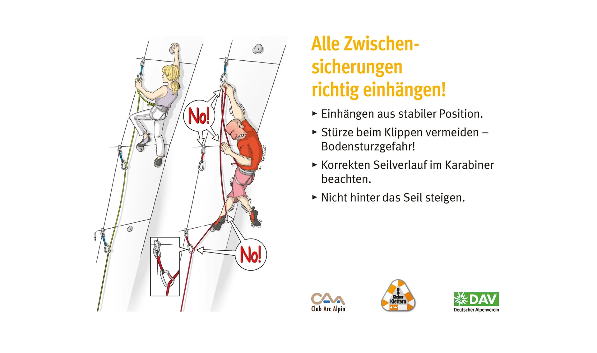 Kletterregel Nummer sechs: Alle Zwischensicherungen richtig einhängen | © DAV